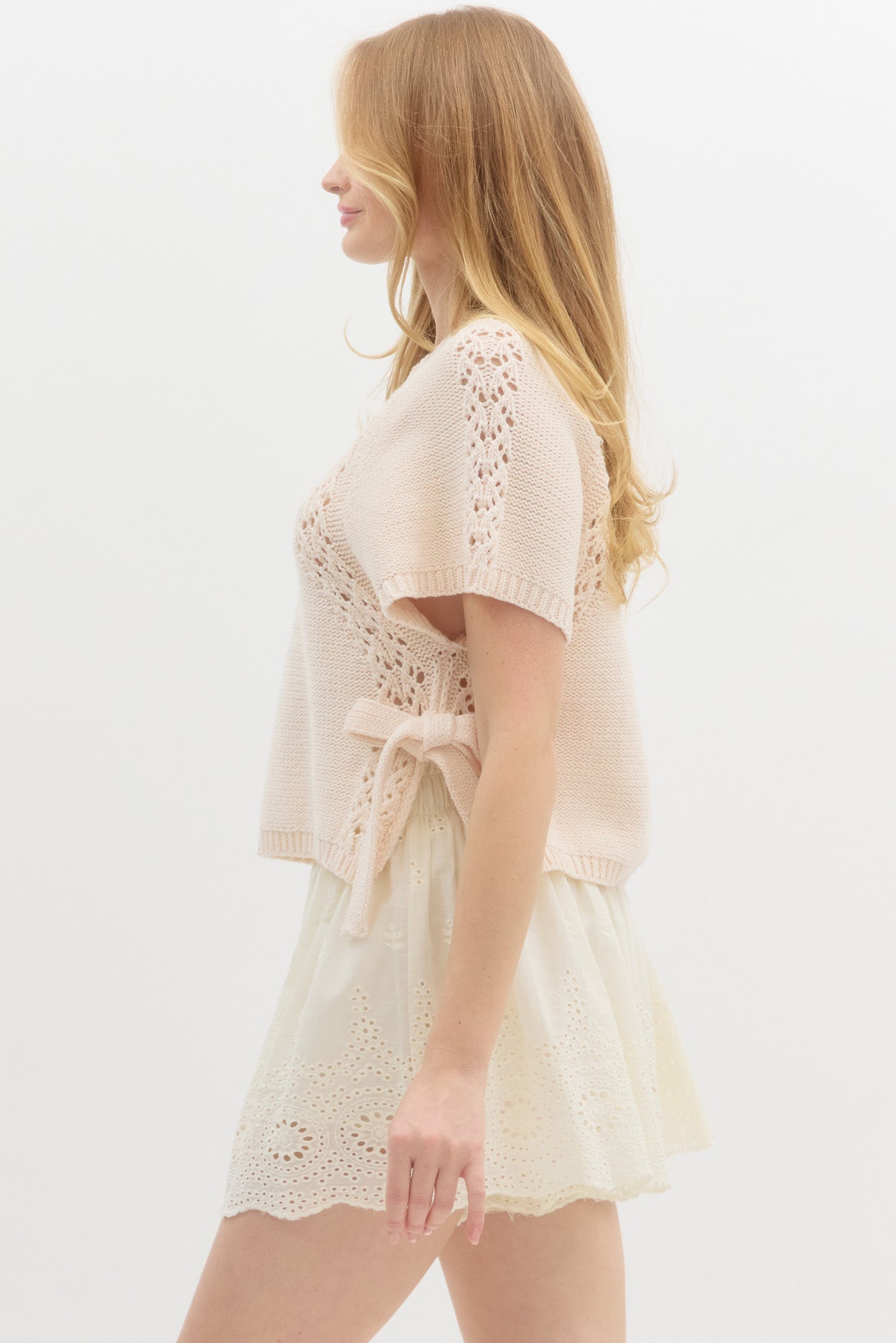 Solid Knit Short Sleeve Top - Ecru