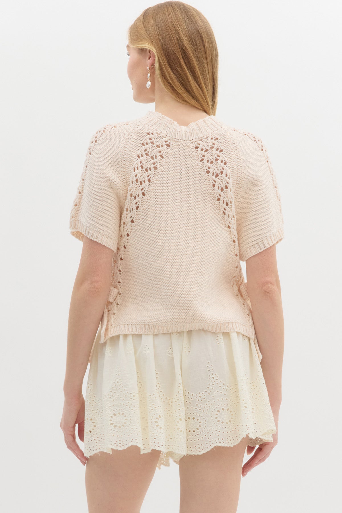 Solid Knit Short Sleeve Top - Ecru