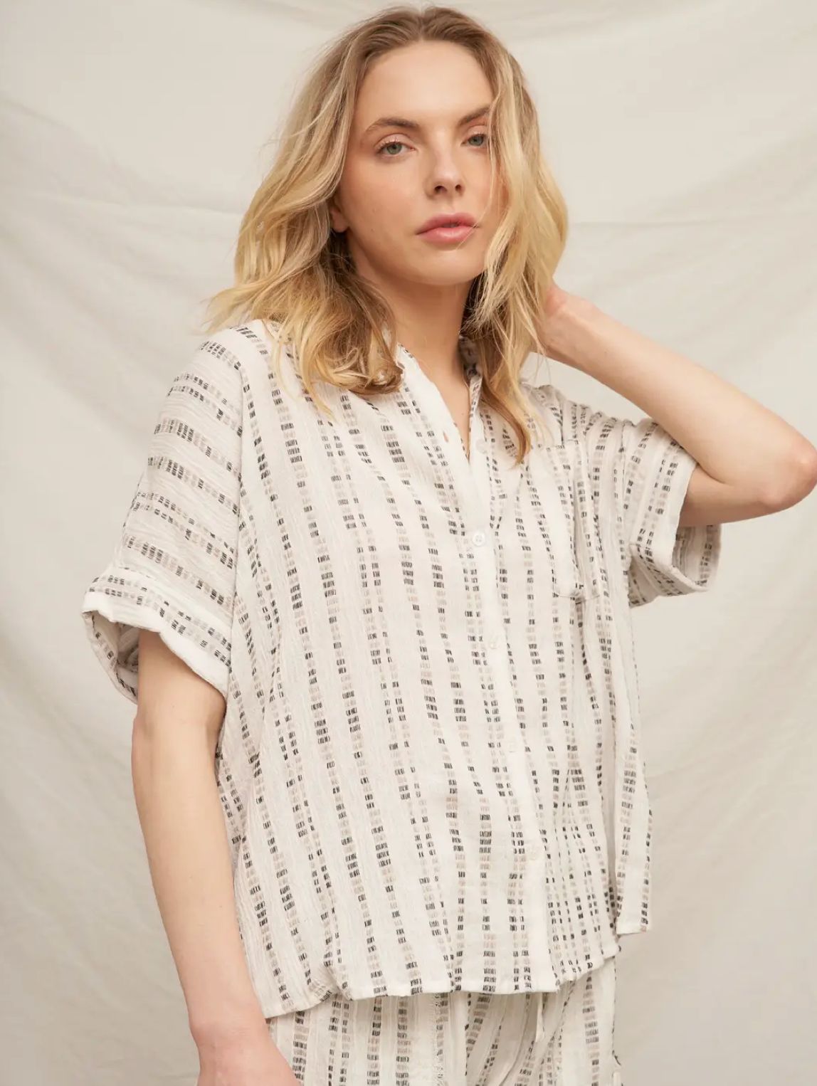 Striped Pattern Short Sleeve Button Down Shirt