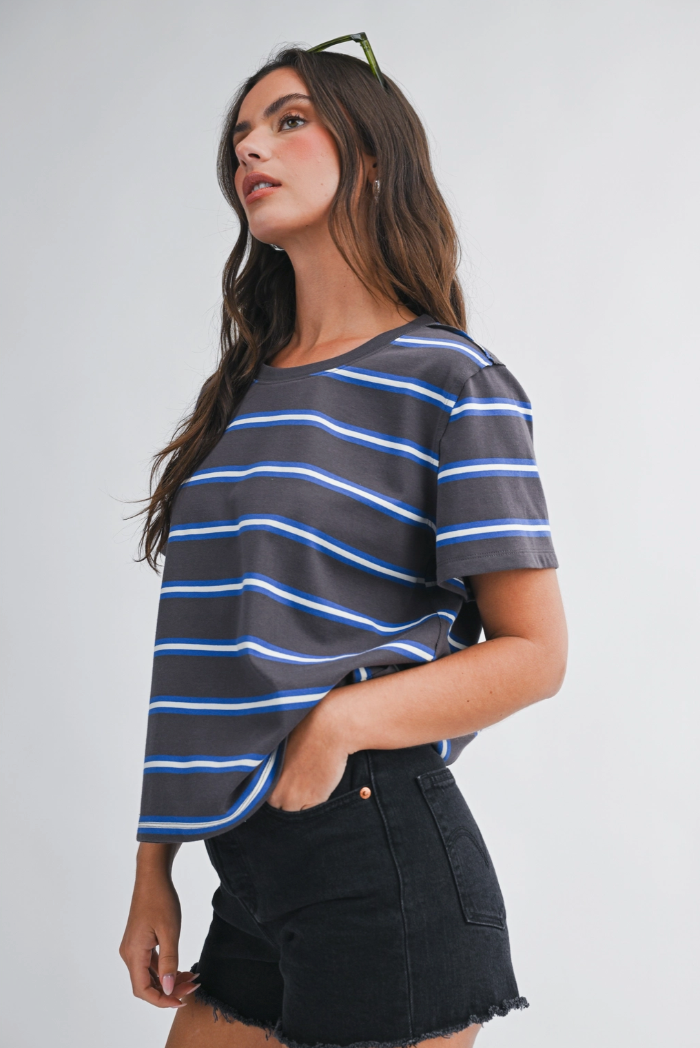 Striped Boxy Short Sleeve Tee - Charcoal
