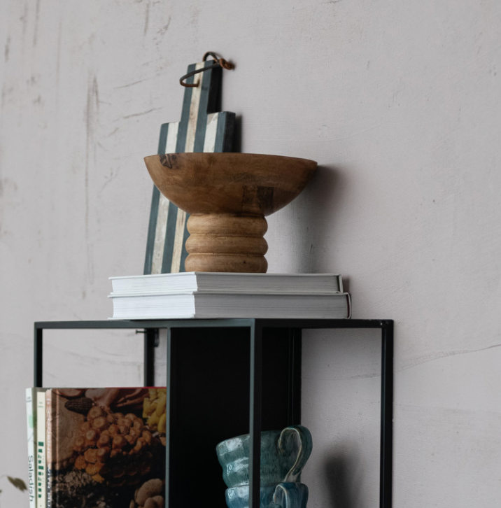 Ribbed Mango Wood Footed Bowl