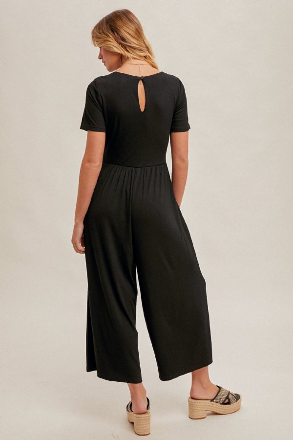 Square Neck Short Sleeve Knit Jumpsuit