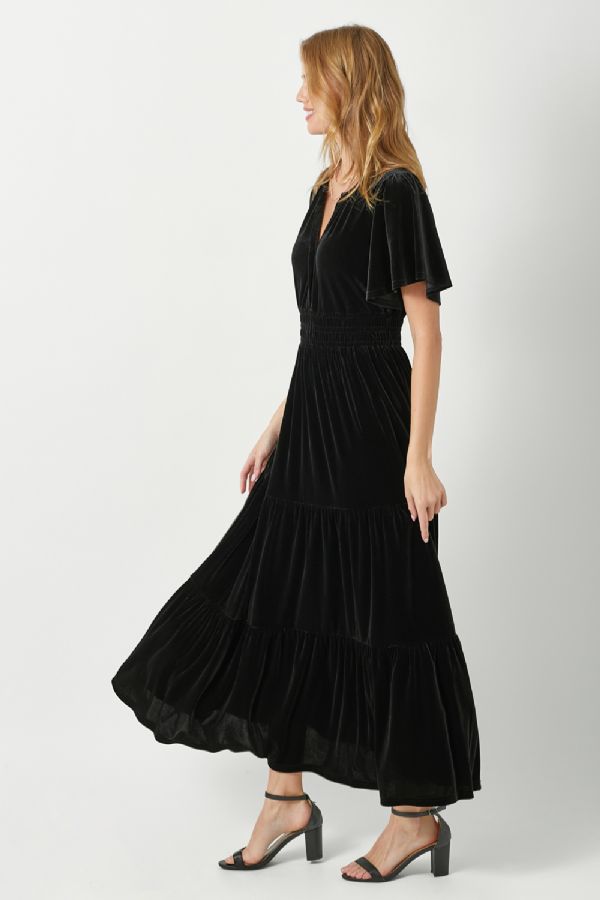 Ruffle Sleeve Velvet Maxi Dress