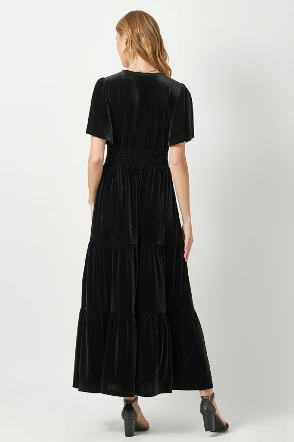 Ruffle Sleeve Velvet Maxi Dress