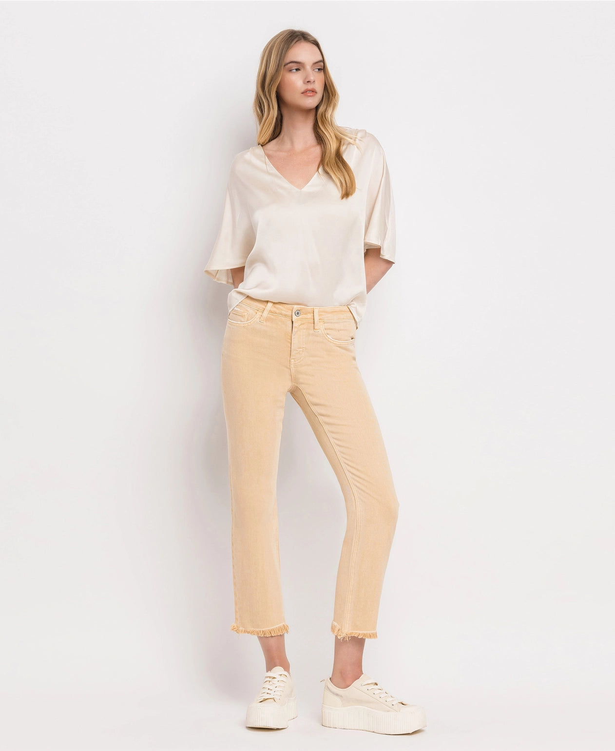 Mid Rise Straight Jeans - Sun Beige