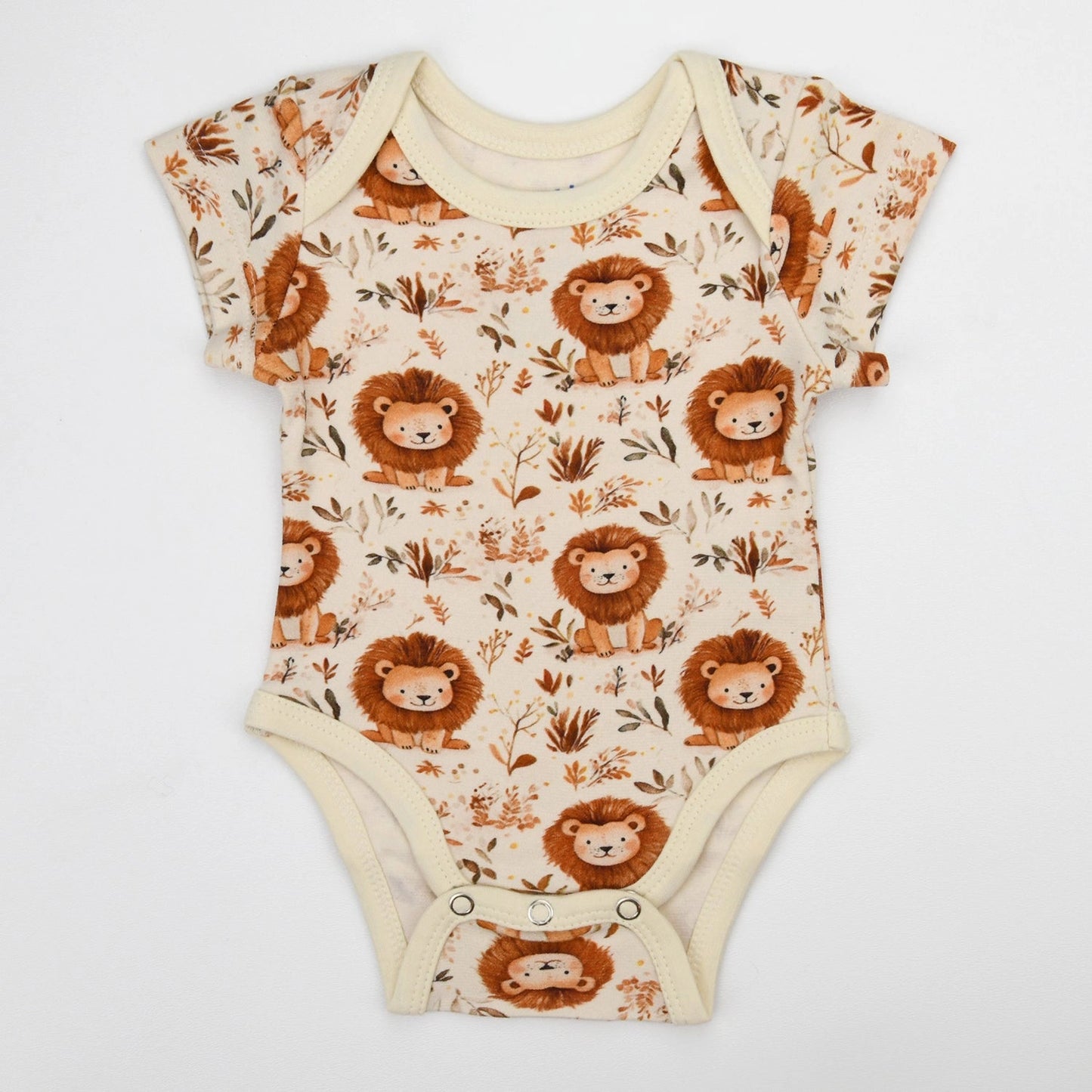 Organic Cotton Short Sleeve Baby Bodysuit - Lion
