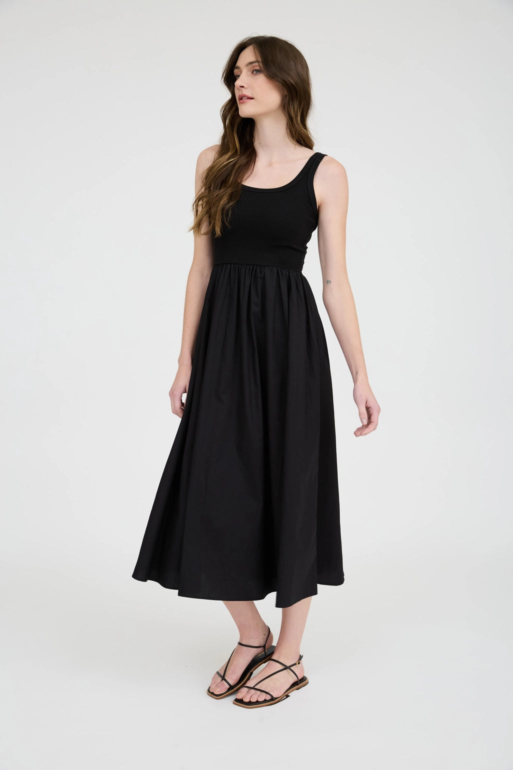 Mix Media Tank Midi Dress - Black