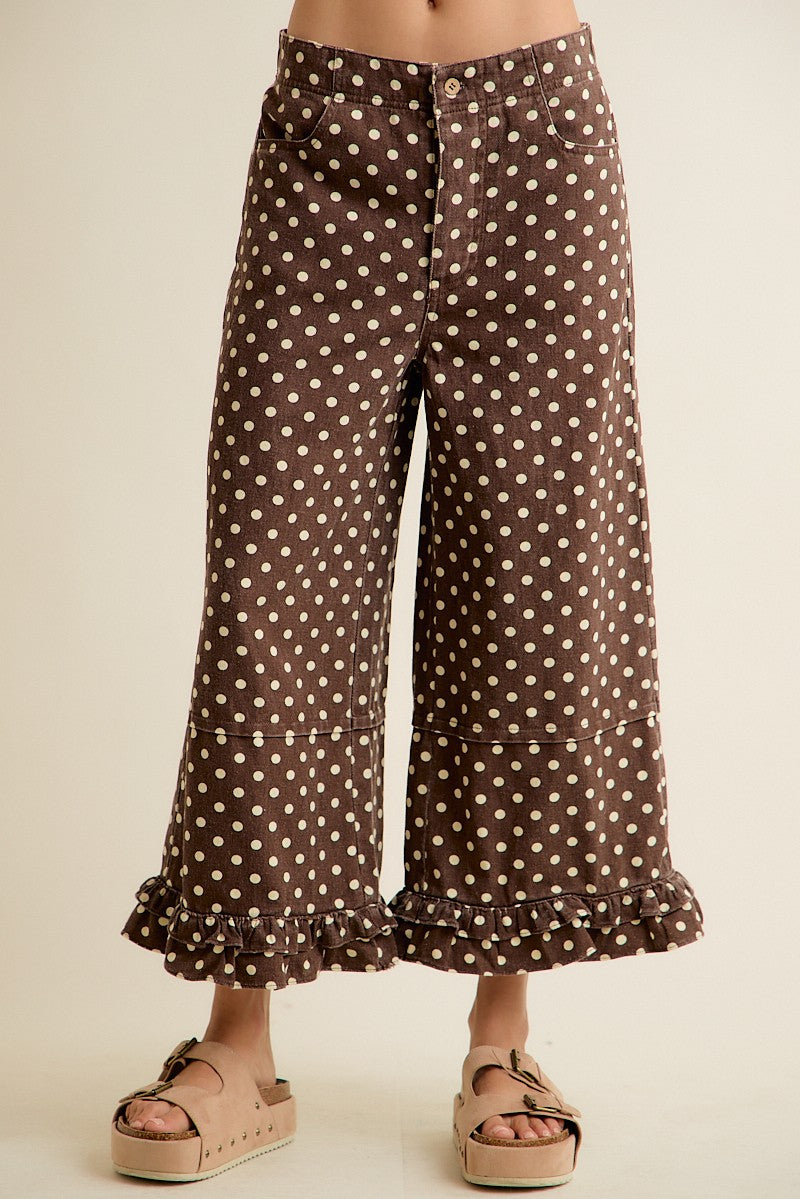 Polka Dot Jeans With Ruffle Hem