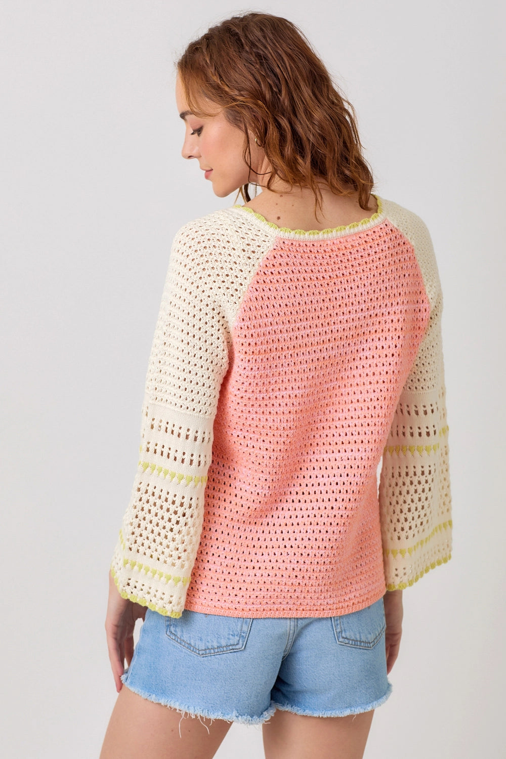 Raglan Sleeve Crochet Sweater - Red