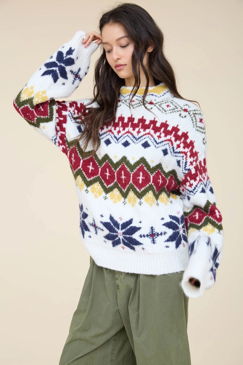Winter Fair Isle Mock Neck Knit Sweater