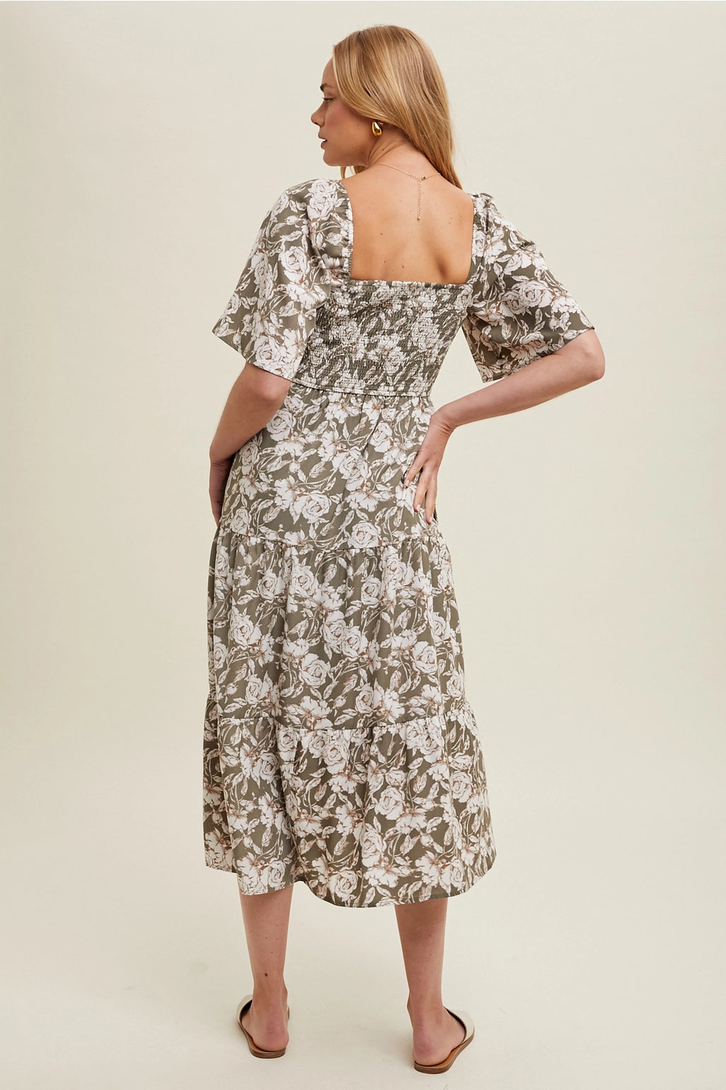 Floral Flutter Sleeve Midi Dress with Slit