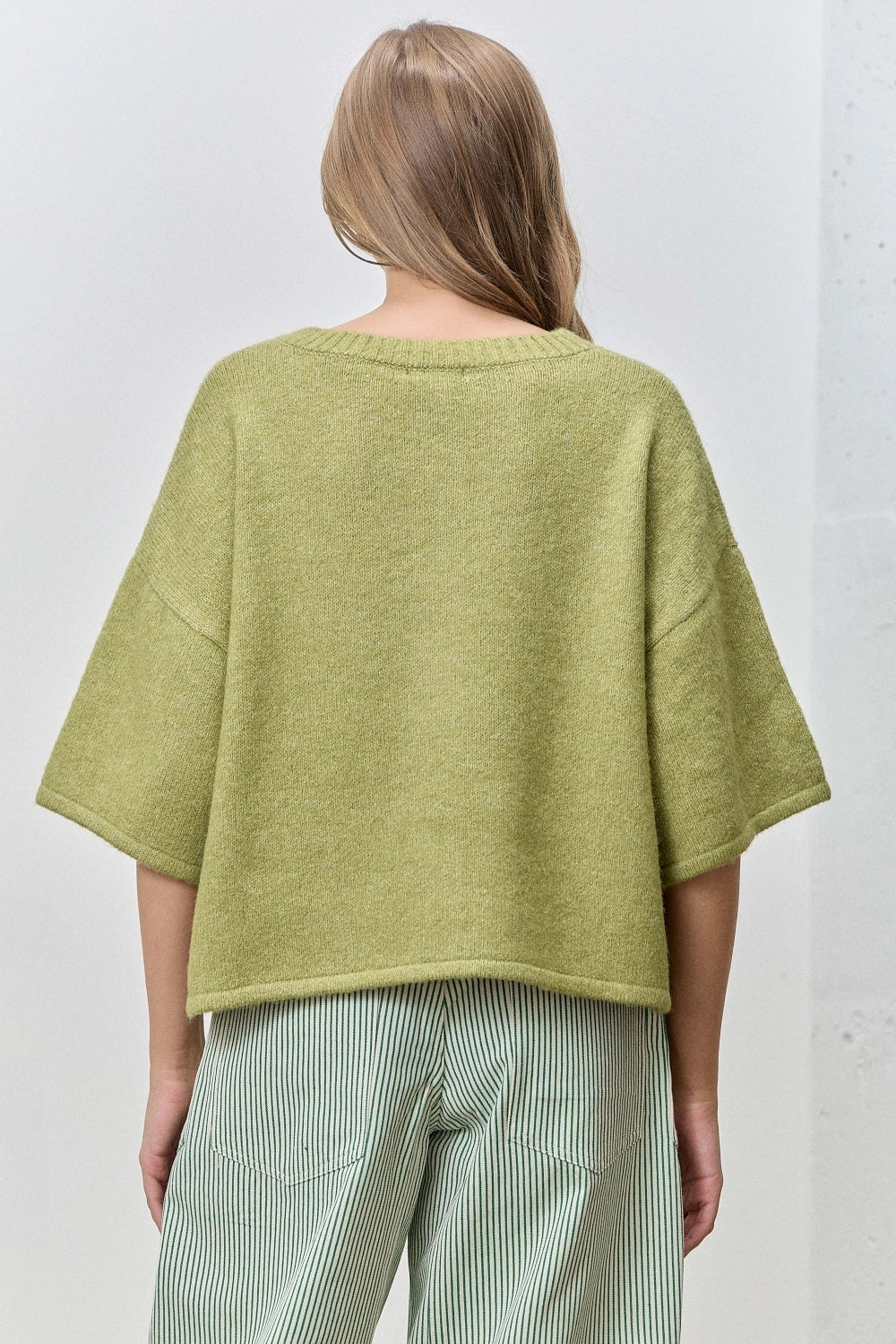 Button Up Short Sleeve Knit Cardigan - Green