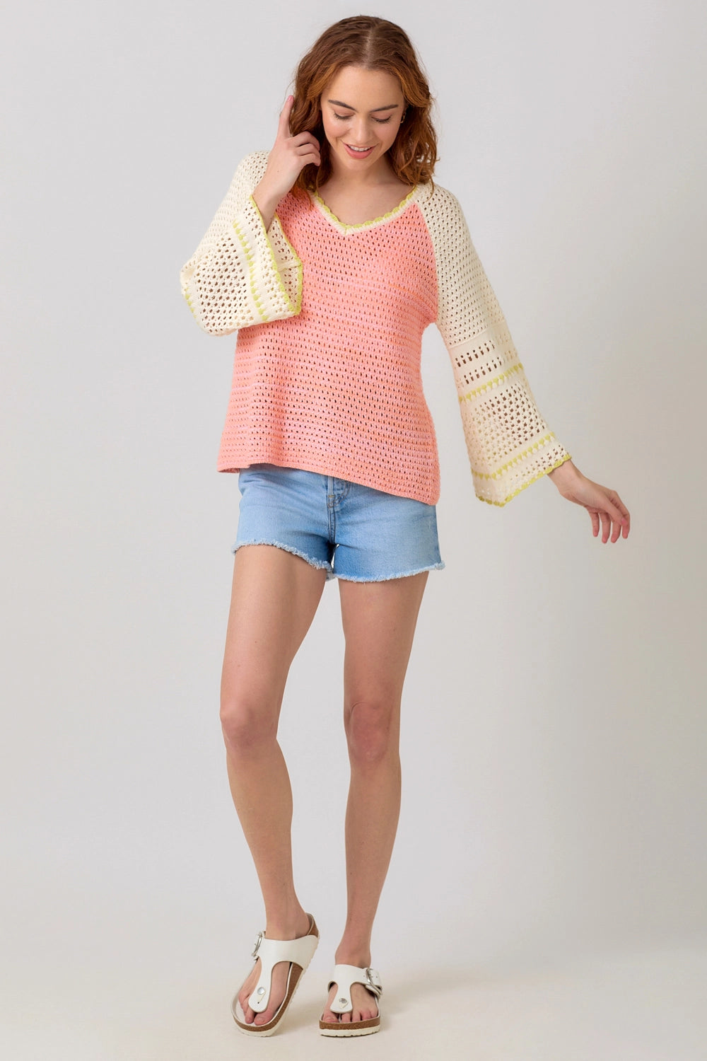 Raglan Sleeve Crochet Sweater - Red