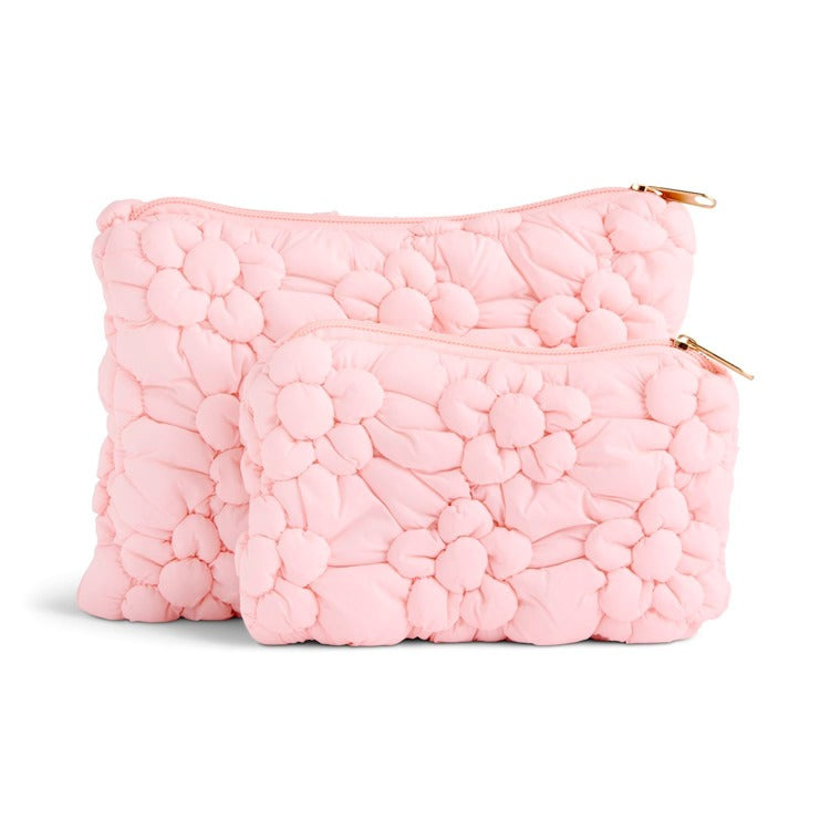 Pink Quilted Flower Zip Pouch