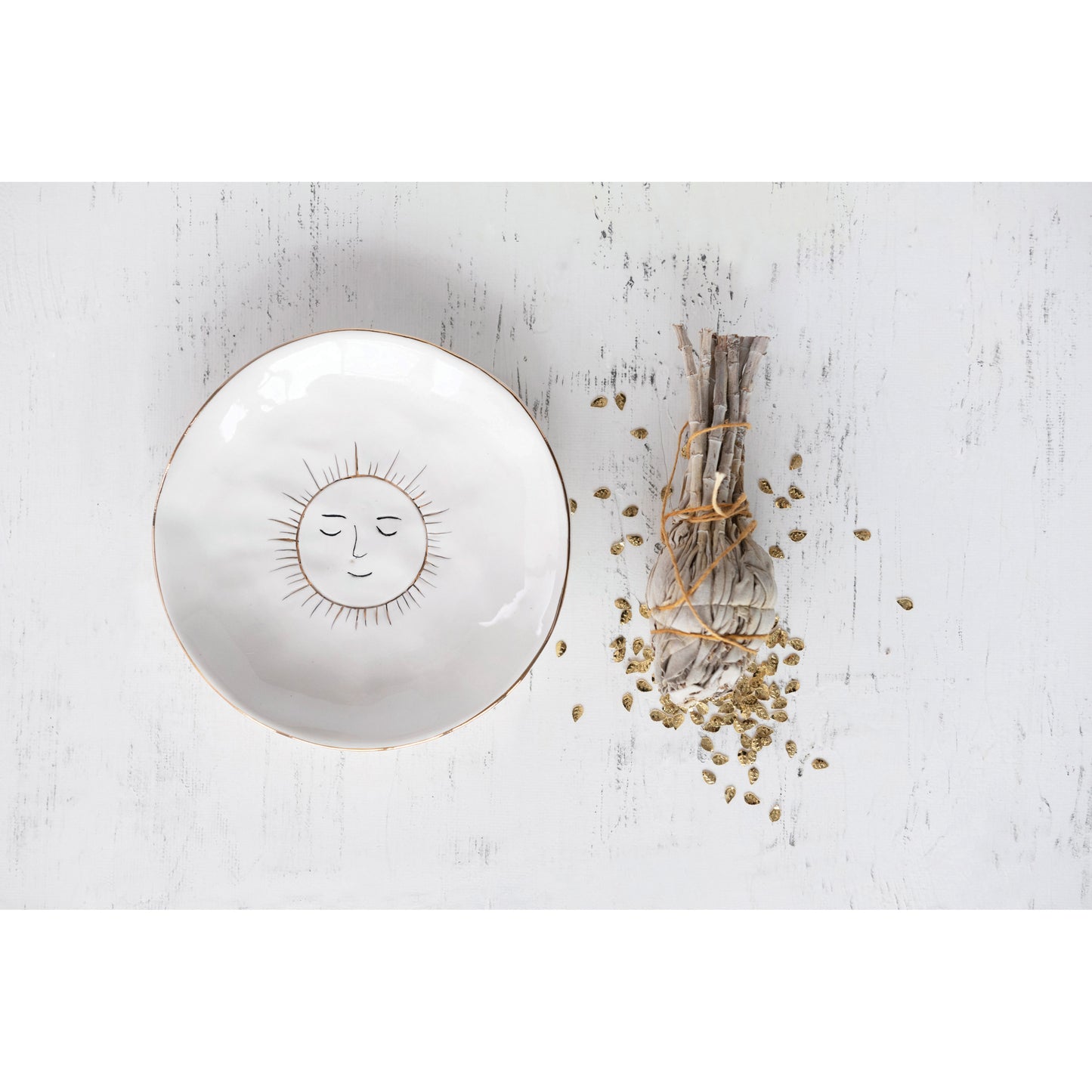 Stoneware Plate with Sun and Gold Electroplating