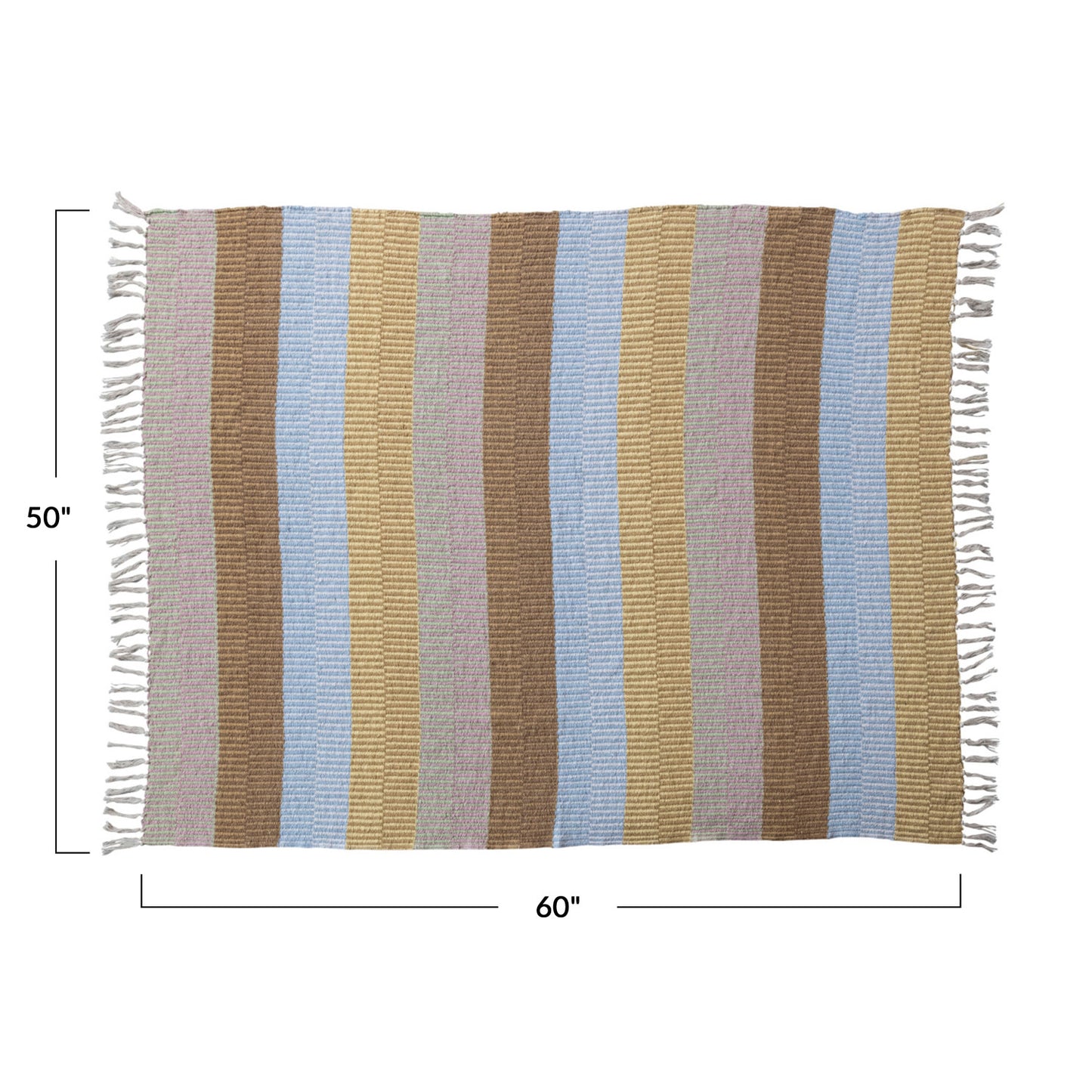 Woven Recycled Cotton Blend Throw w/ Stripes & Fringe - Cream/Brown