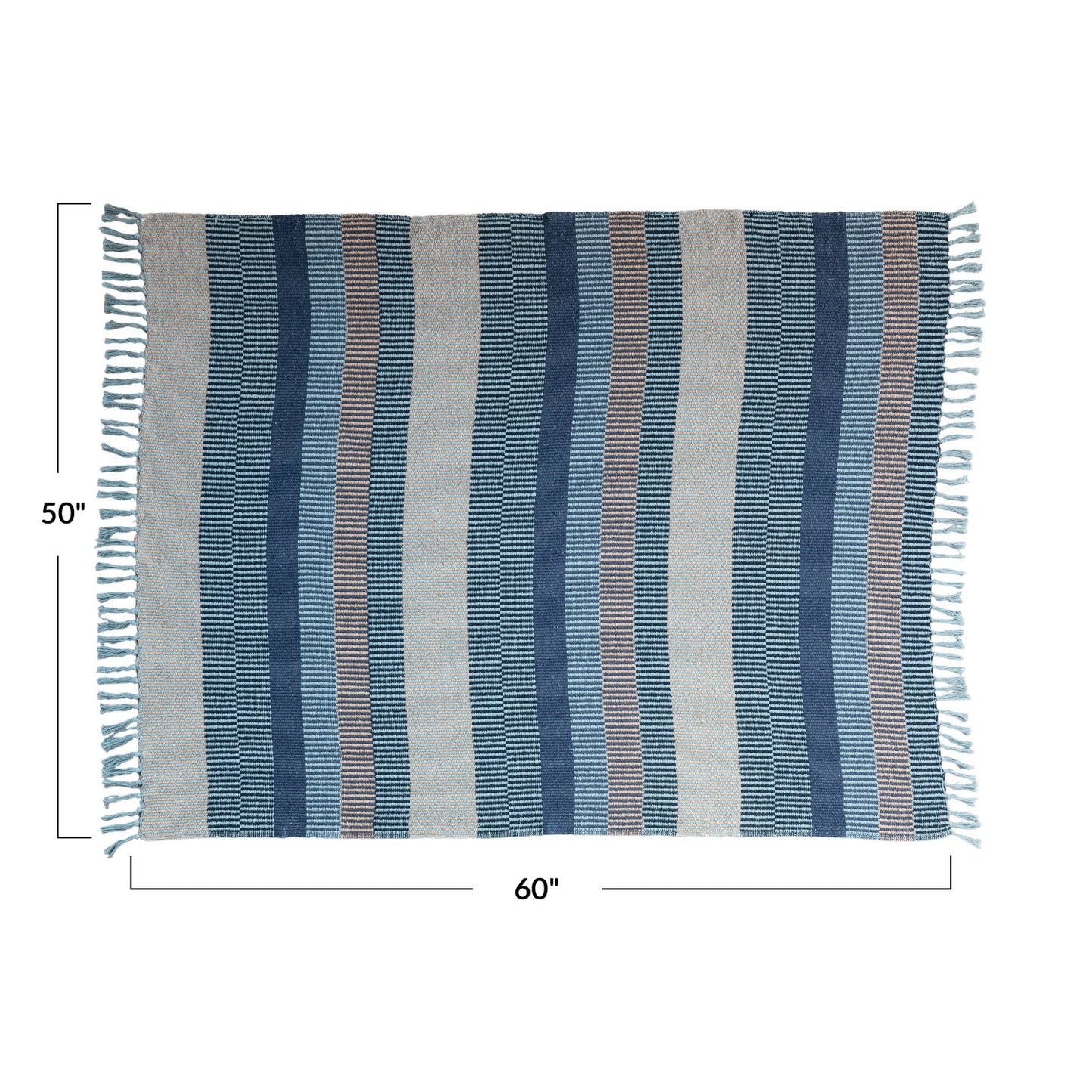 Woven Recycled Cotton Blend Throw w/ Stripes & Fringe - Blue