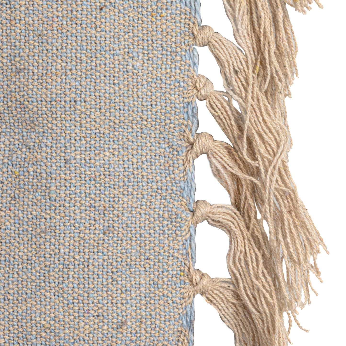 Woven Recycled Cotton Blend Throw w/ Stripes & Fringe - Tan/Blue