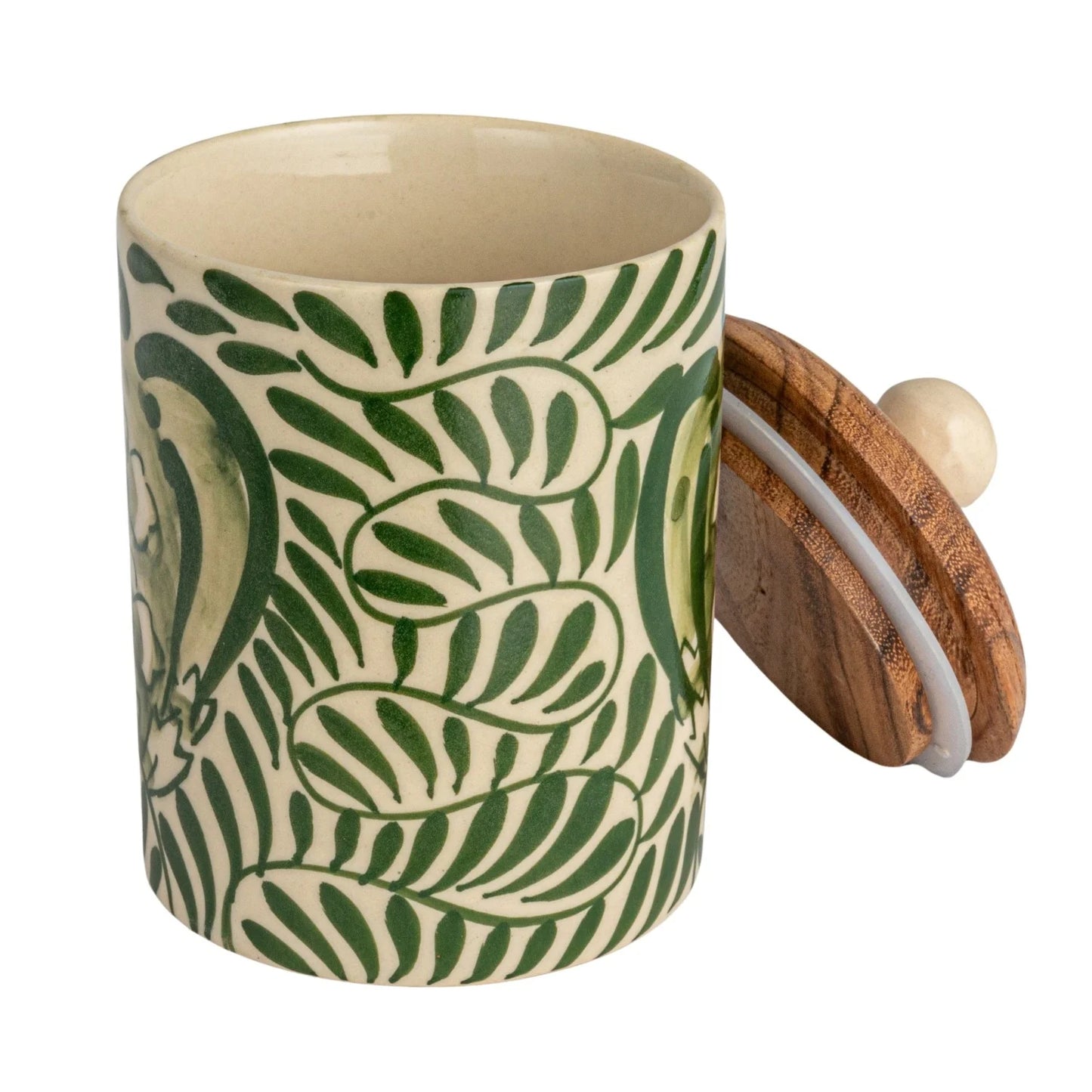 Hand-Painted Stoneware Canister w/ Design & Acacia Wood Lid