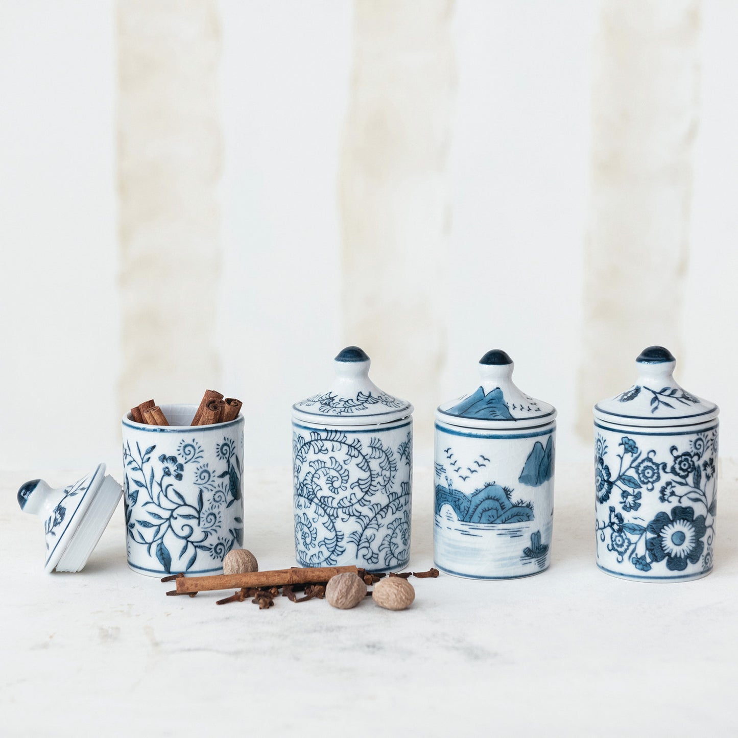 Hand-Painted Stoneware Spice Jar w/ Pattern