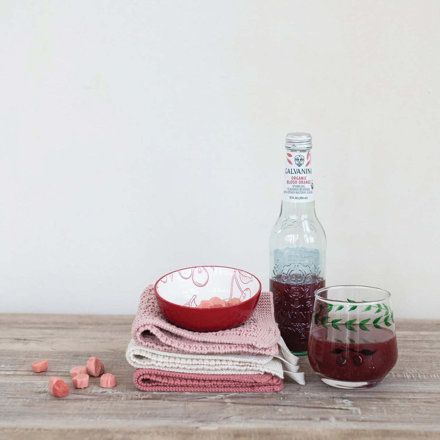 Stoneware Bowl with Cherry Pattern