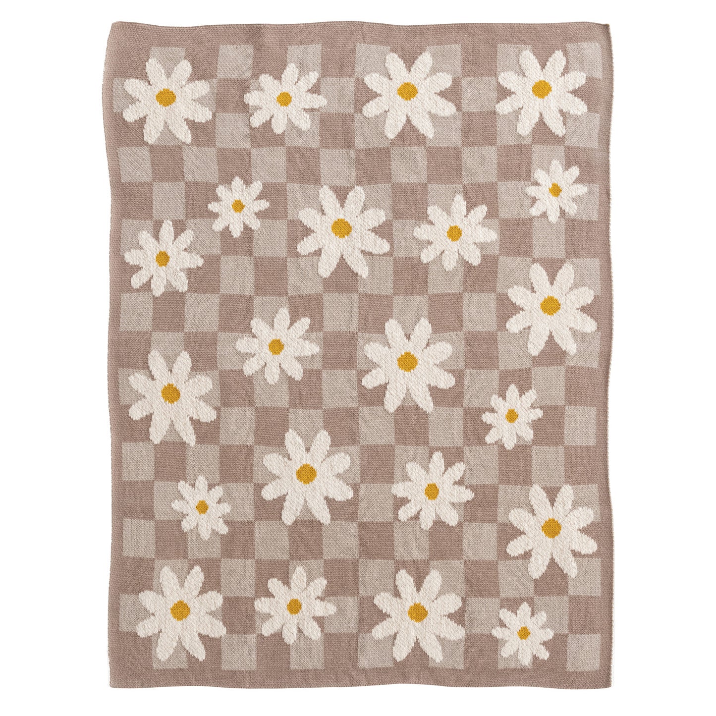 Cotton Knit Baby Blanket w/ Daisies & Check