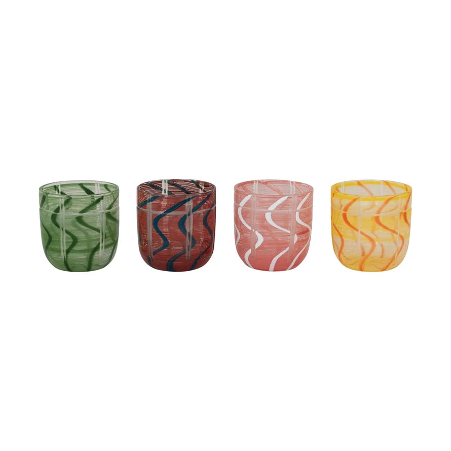8 oz. Drinking Glass with Stripes & Wave Design