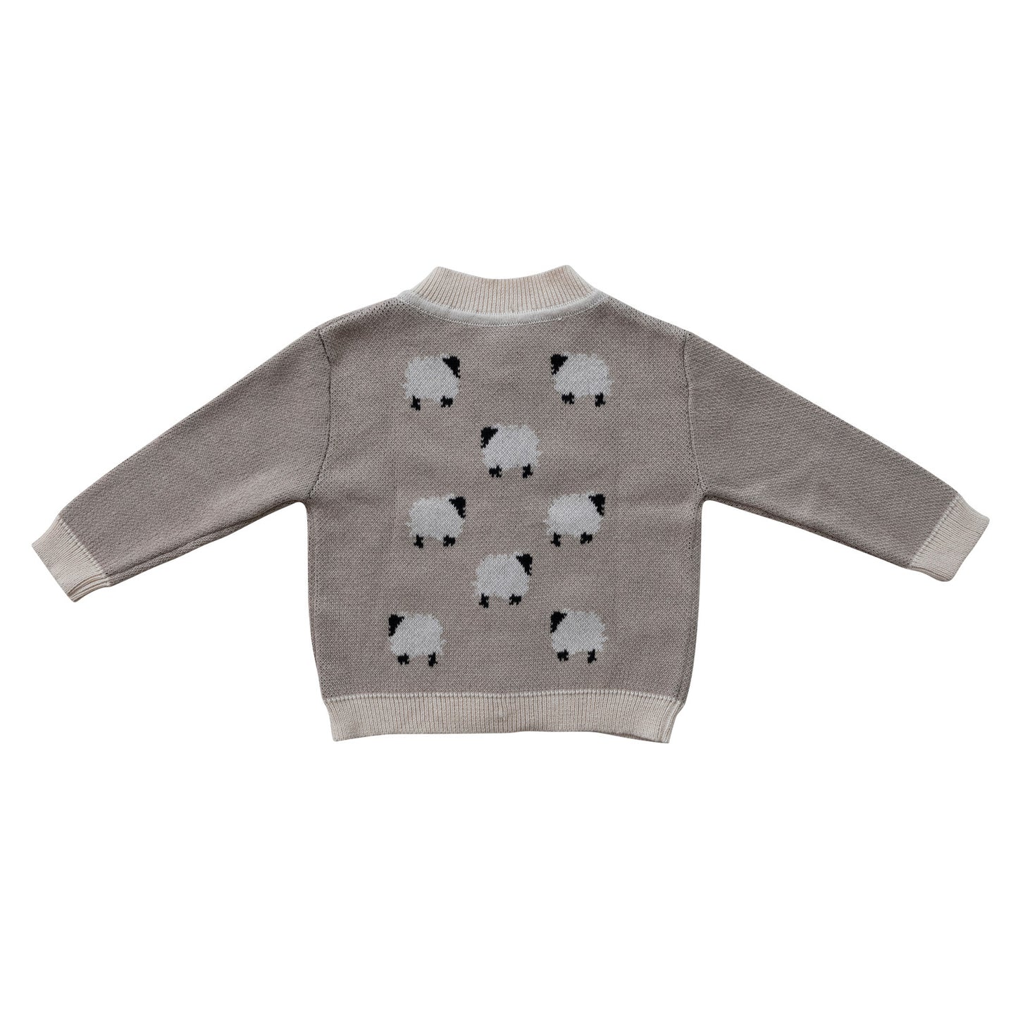 Cotton Knit Baby Cardigan Sweater with Wood Buttons - Sheep