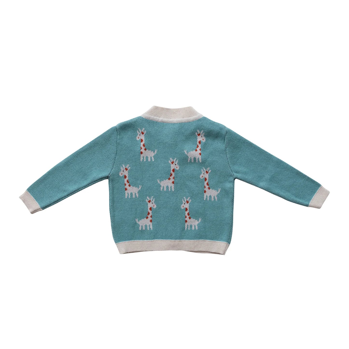 Cotton Knit Baby Cardigan Sweater with Wood Buttons - Giraffes