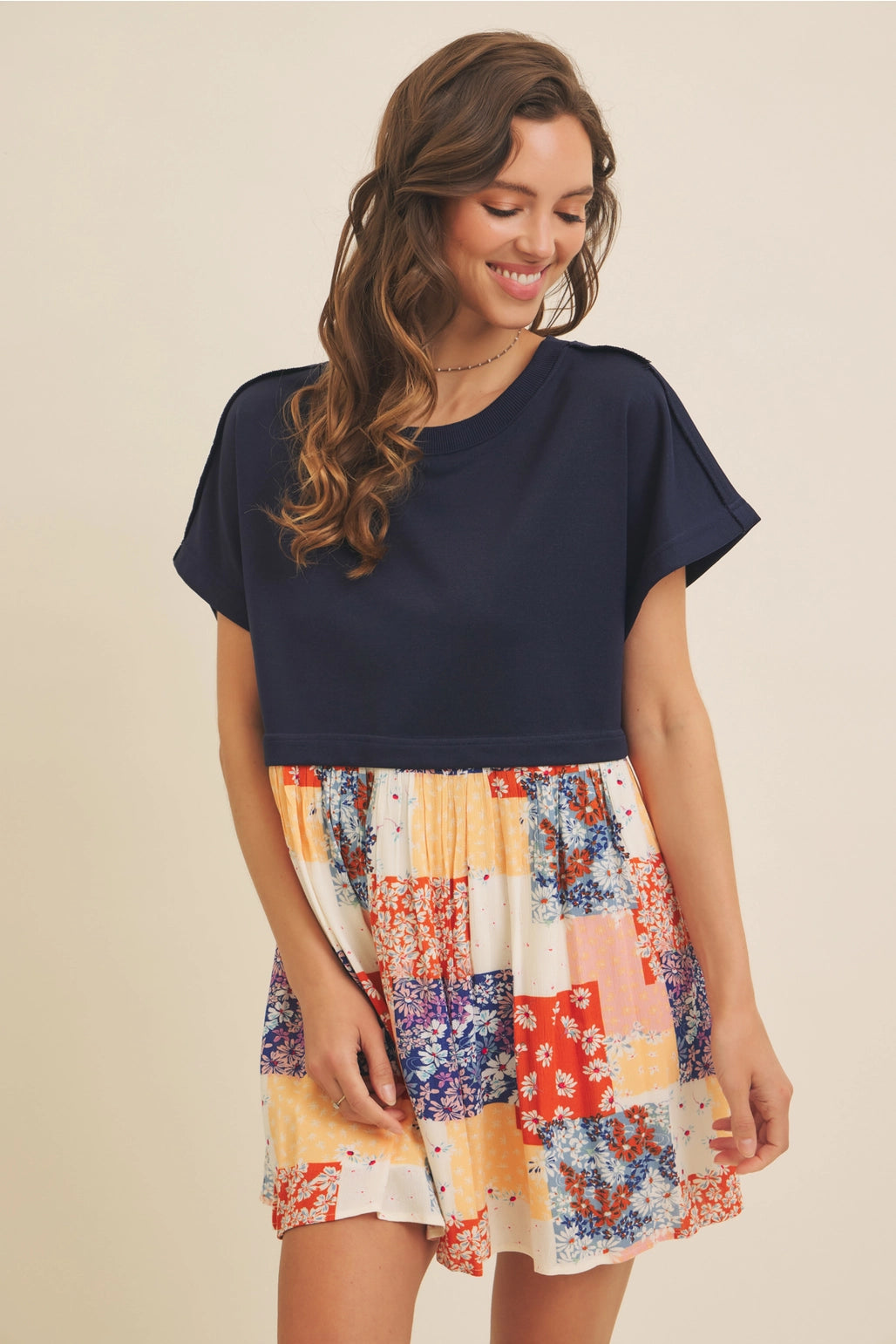 Floral Patchwork Contrast Sweatshirt Dress