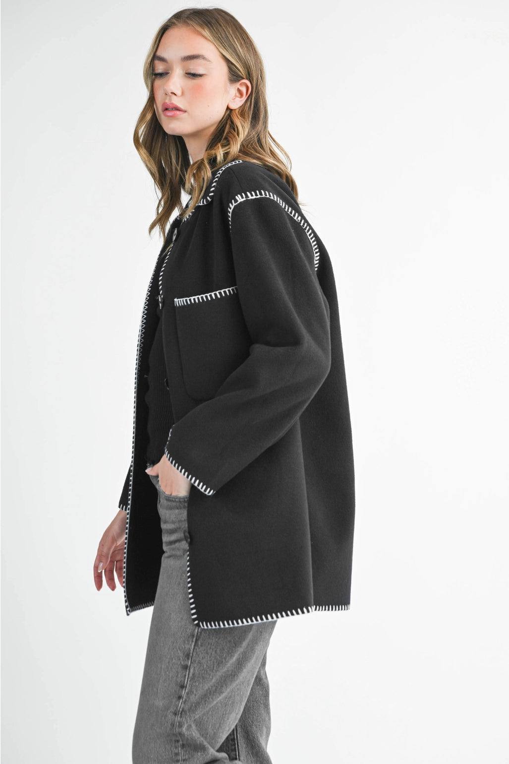 Contrast Stitch Blend Coat