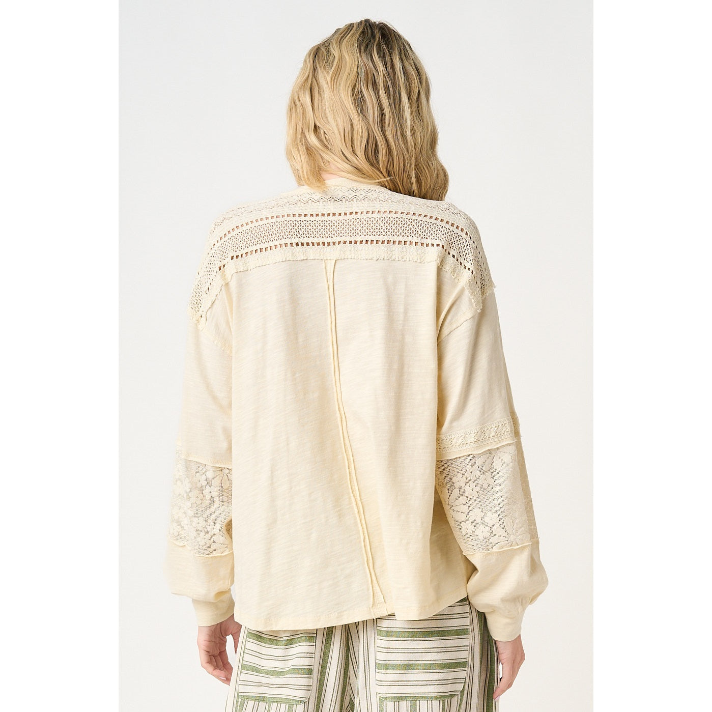 Mix Media Floral Lace Oversized Long Sleeve Top