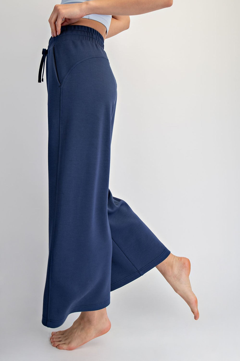 Modal Scuba Cropped Wide Pant - Navy