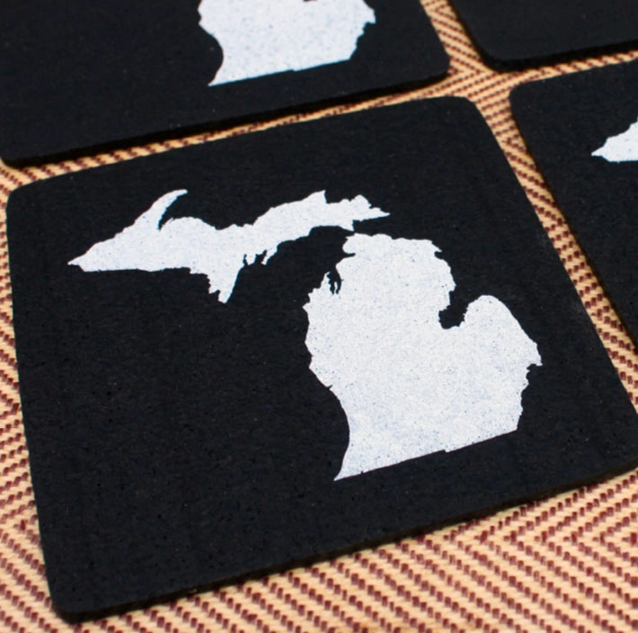Michigan Silhouette Recycled Tire Coaster Set of Four