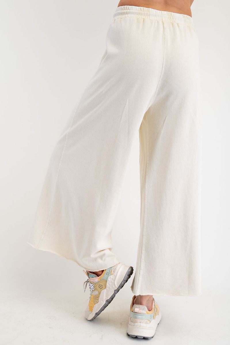 Washed Terry Knit Wide Leg Pants - Ecru