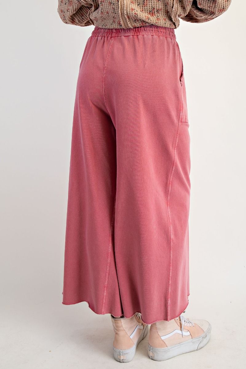Washed Wide Leg Terry Sweatpants - Boho Red