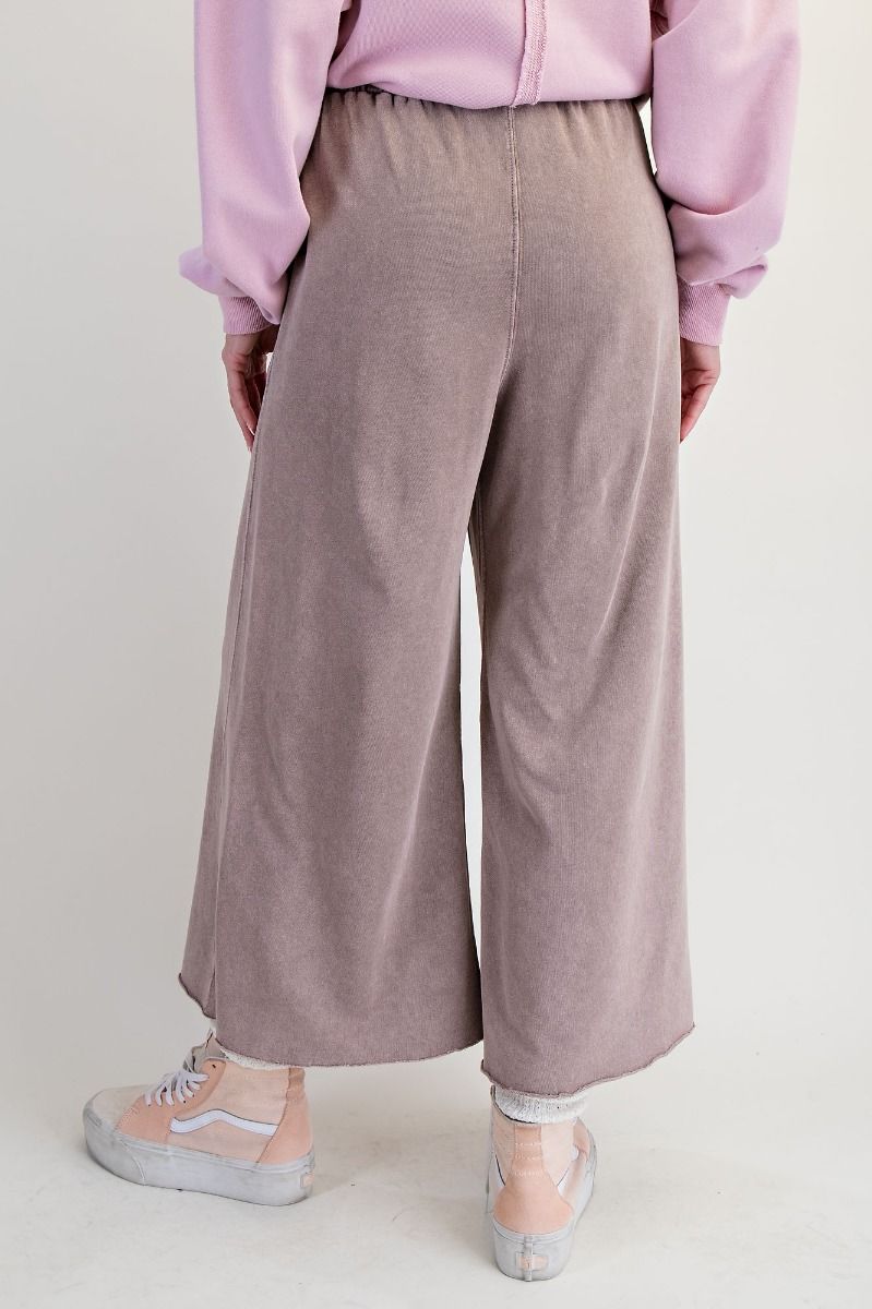Washed Wide Leg Terry Sweatpants - Mocha
