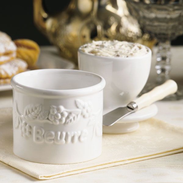 The Original Butter Bell® Crock - White Raised Floral