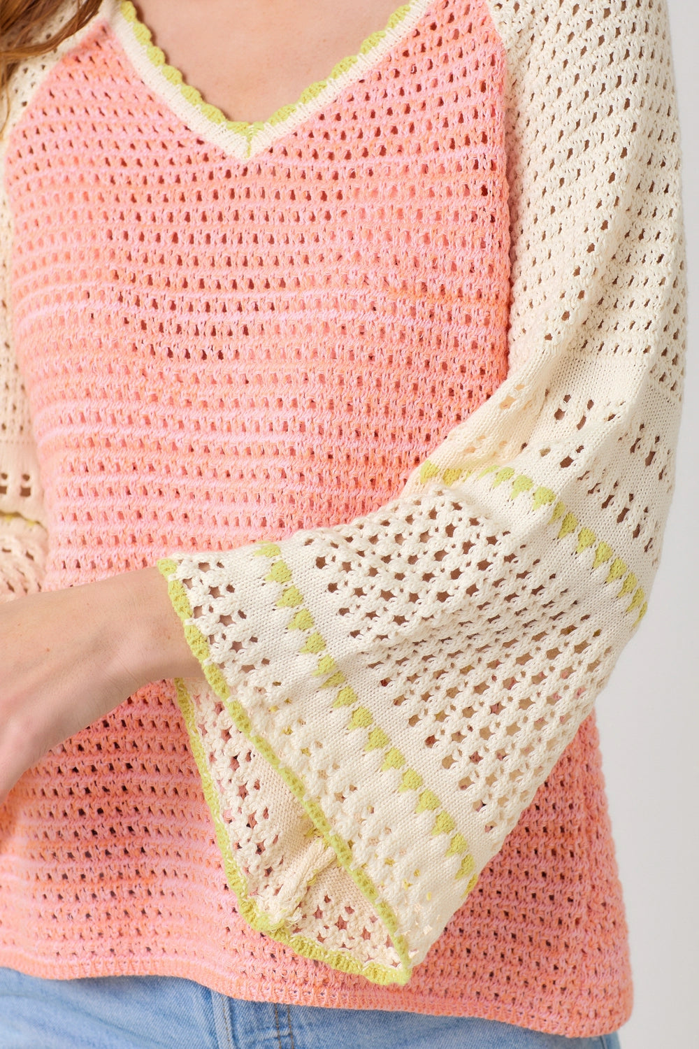 Raglan Sleeve Crochet Sweater - Red