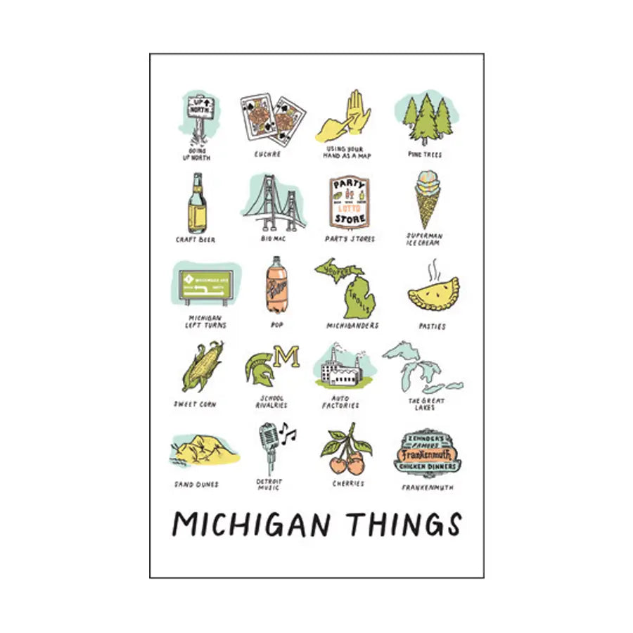 Michigan Things Linen Postcard