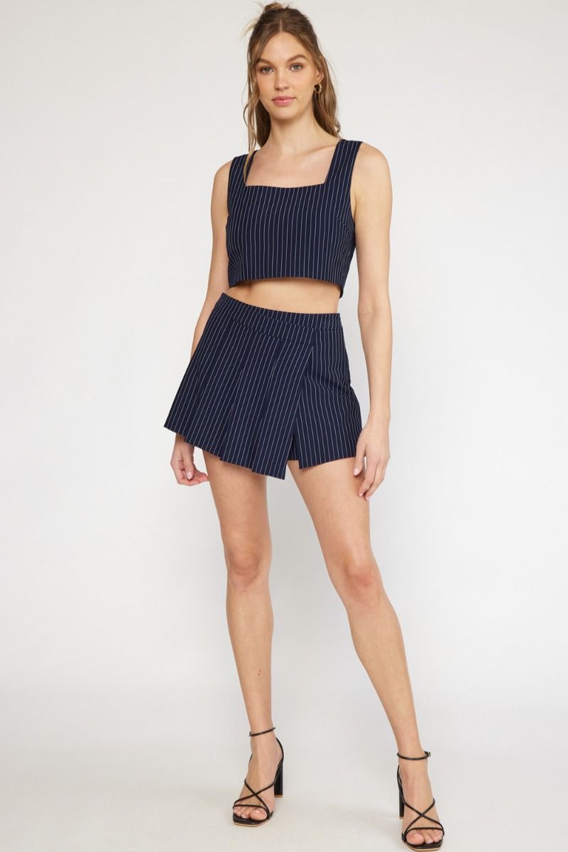 Pinstripe high-waisted skort