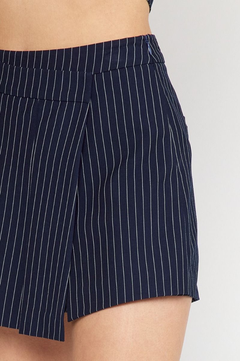 Pinstripe high-waisted skort