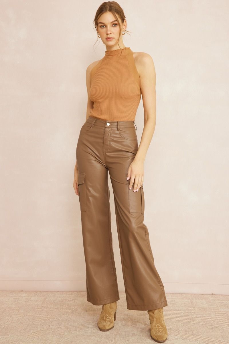 Utility faux leather high-waisted pants