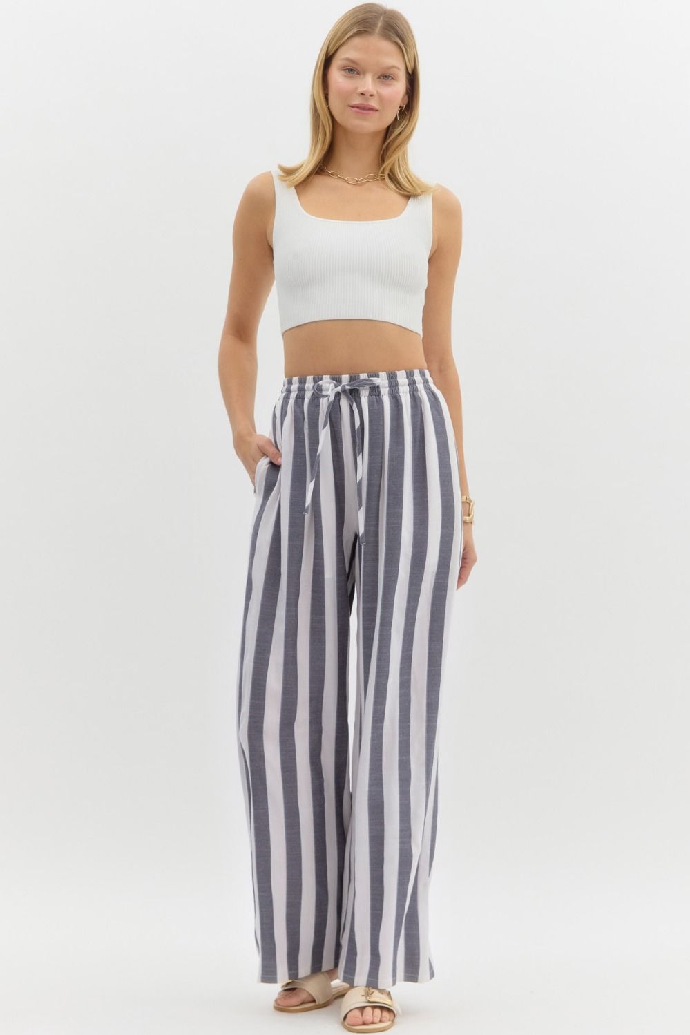 Stripe Print High-Waist Wide Leg Pants
