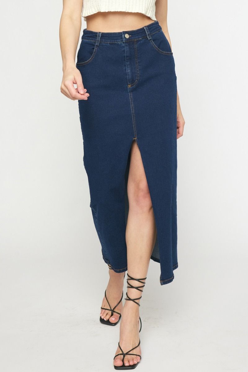 Split denim skirt