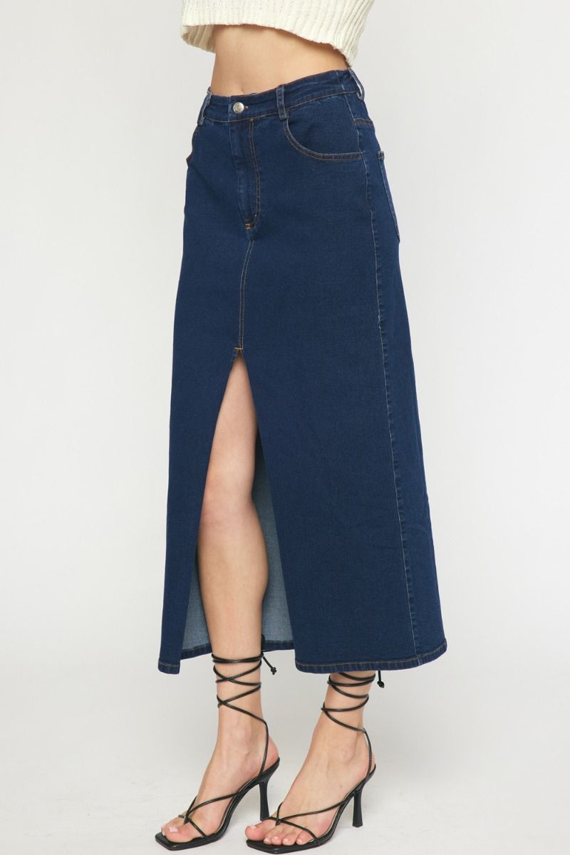 Split denim skirt