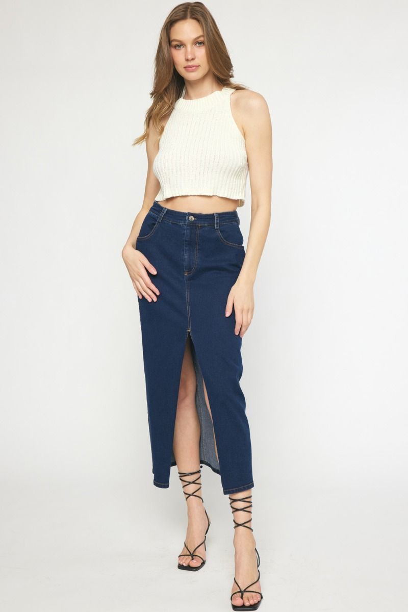 Split denim skirt