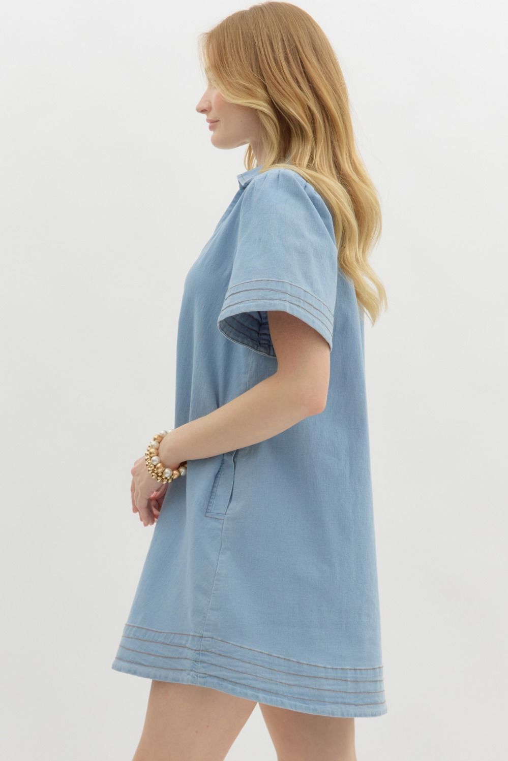 Denim V-neck Mini Dress