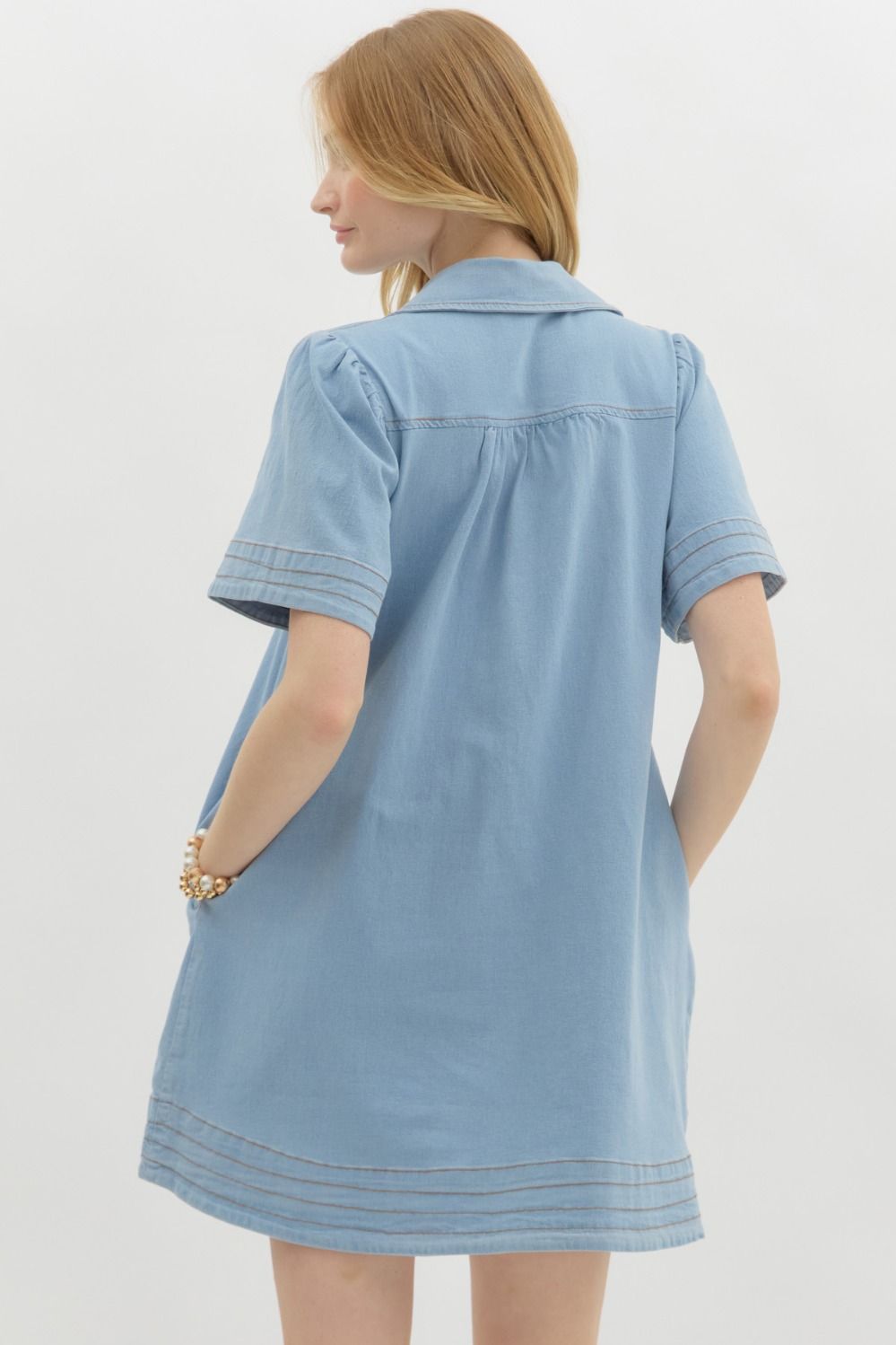 Denim V-neck Mini Dress