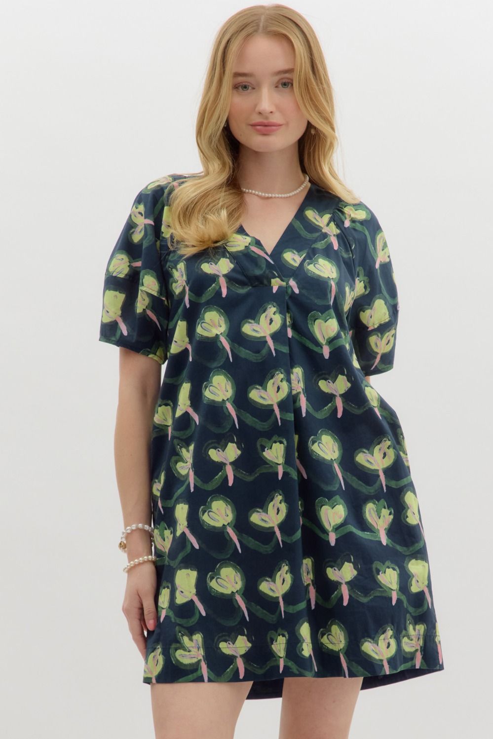 Floral Print V-Neck Pullover Dress